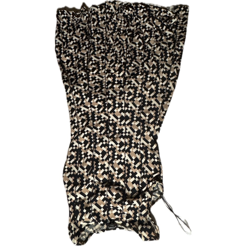 Lavany‎ Geometric Pixel Print Sleeveless Top Tan Black White Seam Detail Medium